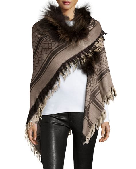 gucci beige scarf|gucci scarf with fur trim.